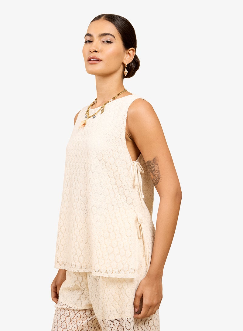 Little Mistress Cream Lace Top Dress - Image 1